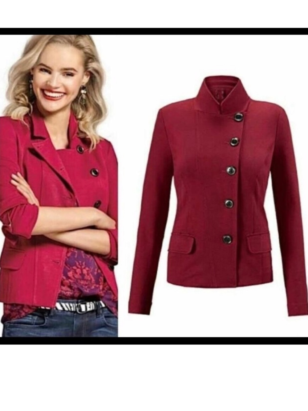 CAbi Women's Deep Red Notched Lapel Blazer